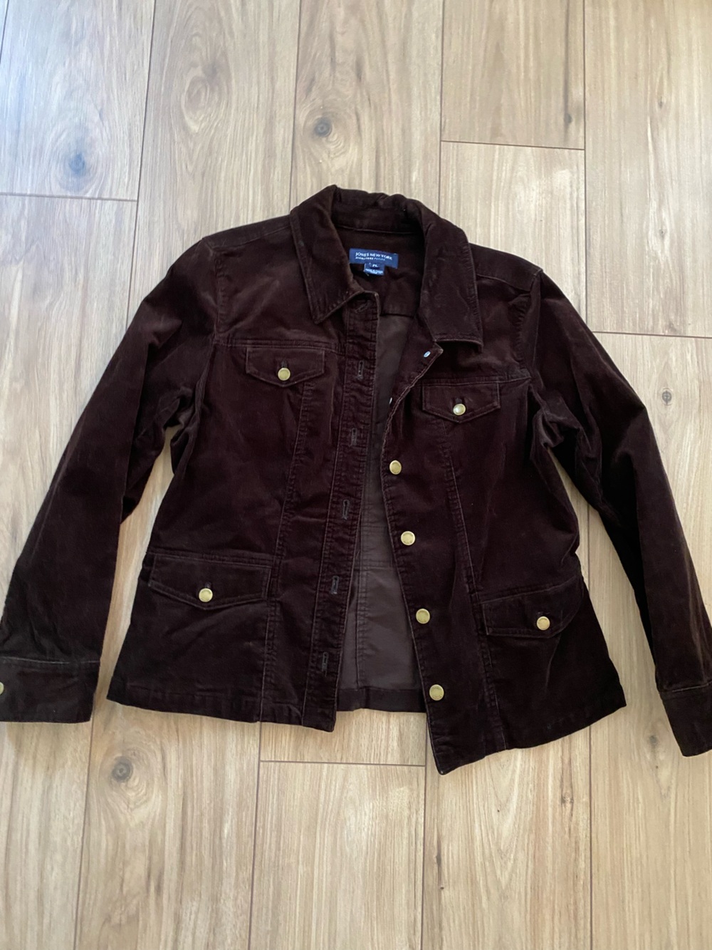 Jones New York Signature deep chocolate brown corduroy utility trucker jacket